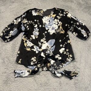 ODDY Top Front Tie Blouse Boho Peasant Floral Hippie Women's Small USA